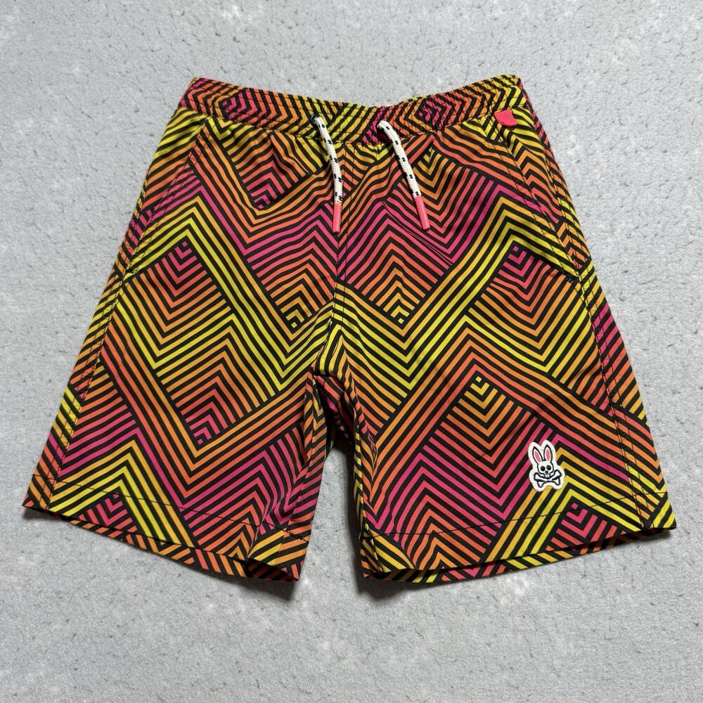 Psycho Bunny Swim Trunks Kids Boys Size 7/8 Multicolored Lined